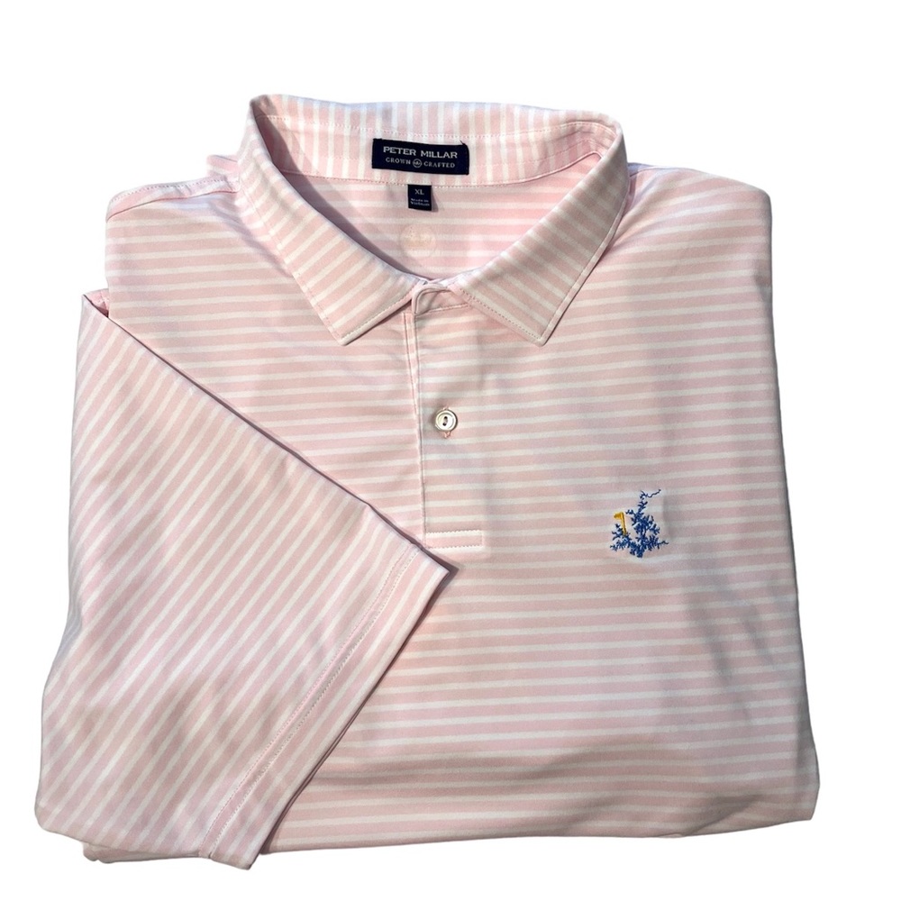 Peter Millar Pink & White Striped Polo Shirt Willow Point Golf & Country Club